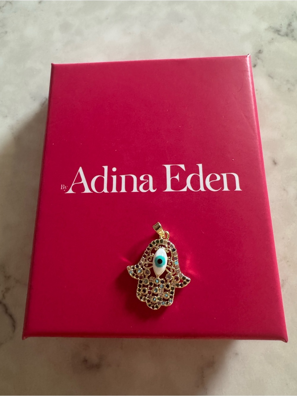 Adina Eden Gold Hamsa Pendant with Blue and White Eye